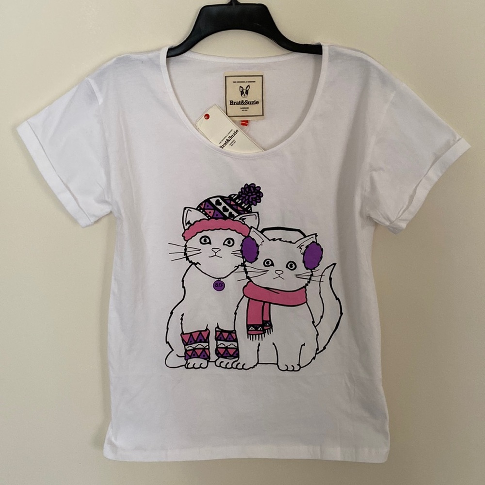 Kitty cat shirt, white, pink and purple